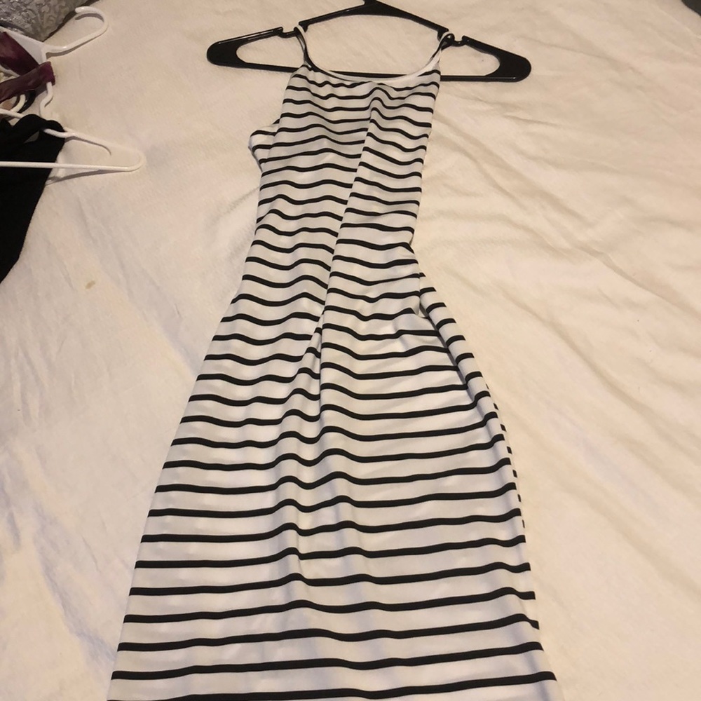 Black and white open back tie maxi